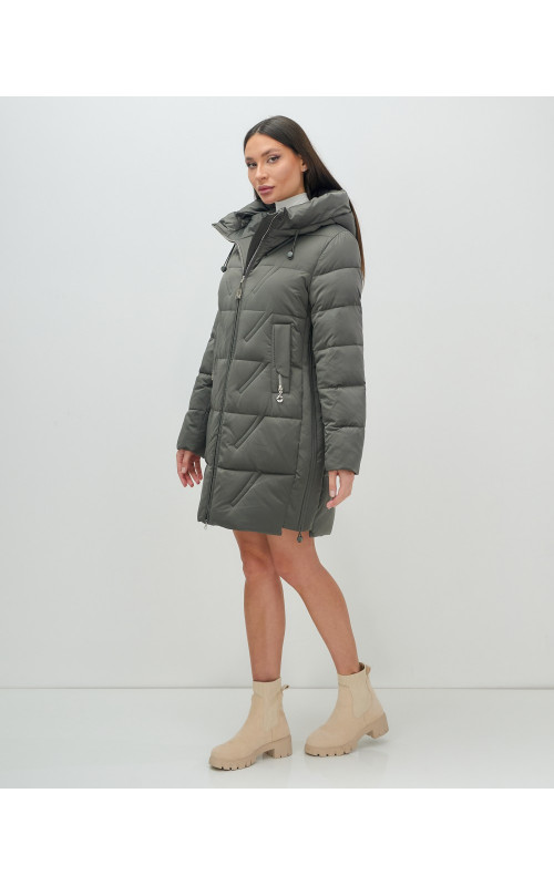 Женский зимний пуховик с капюшоном, тёмно-серый. в Тюмени