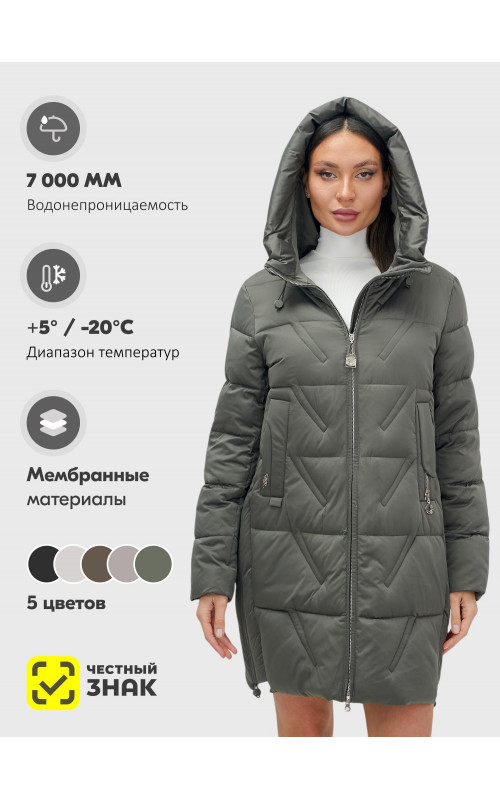 Женский зимний пуховик с капюшоном, тёмно-серый. в Тюмени