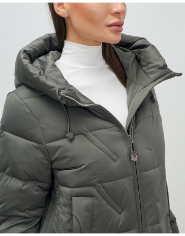 Женский зимний пуховик с капюшоном, тёмно-серый. в Тюмени