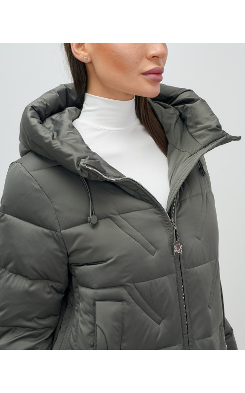 Женский зимний пуховик с капюшоном, тёмно-серый. в Тюмени