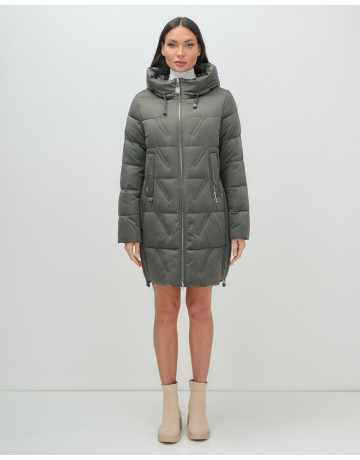 Женский зимний пуховик с капюшоном, тёмно-серый. в Тюмени