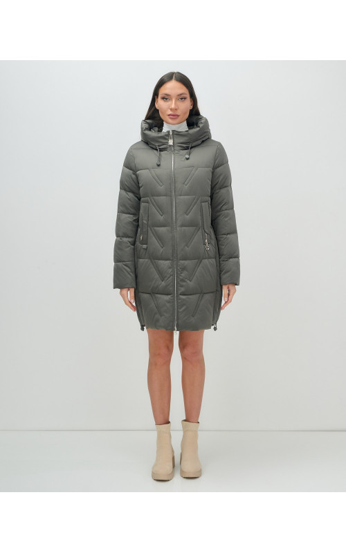 Женский зимний пуховик с капюшоном, тёмно-серый. в Тюмени