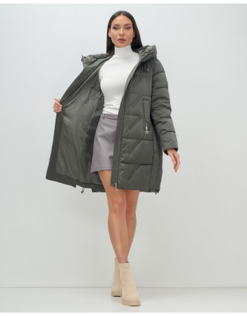 Женский зимний пуховик с капюшоном, тёмно-серый. в Тюмени