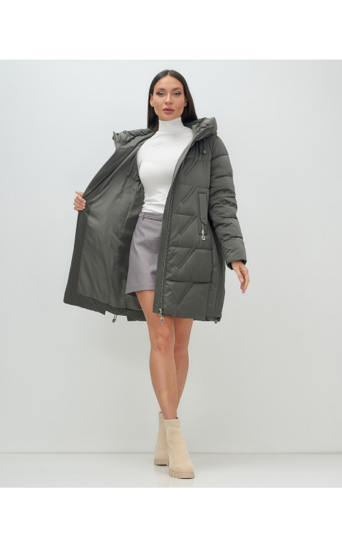 Женский зимний пуховик с капюшоном, тёмно-серый. в Тюмени