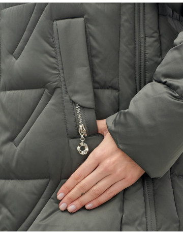 Женский зимний пуховик с капюшоном, тёмно-серый. в Тюмени