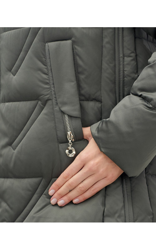 Женский зимний пуховик с капюшоном, тёмно-серый. в Тюмени