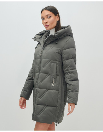 Женский зимний пуховик с капюшоном, тёмно-серый. в Тюмени