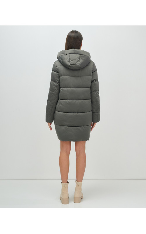 Женский зимний пуховик с капюшоном, тёмно-серый. в Тюмени