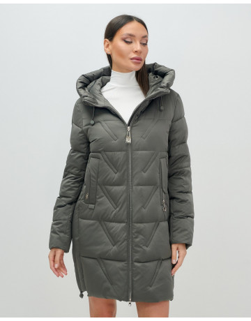 Женский зимний пуховик с капюшоном, тёмно-серый. в Тюмени