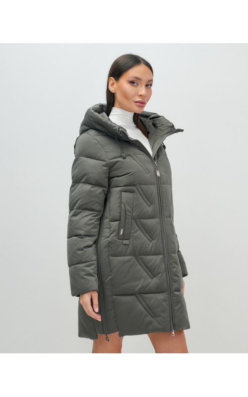 Женский зимний пуховик с капюшоном, тёмно-серый. в Тюмени