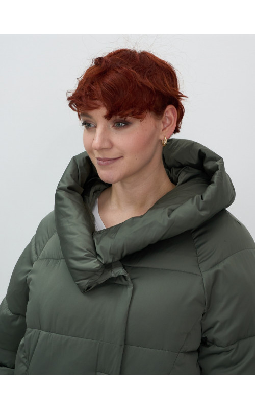 Пуховик зимний женский с капюшоном, хаки. в Тюмени