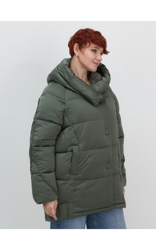 Пуховик зимний женский с капюшоном, хаки. в Тюмени