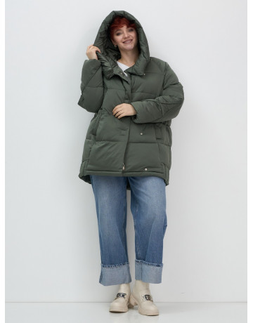 Пуховик зимний женский с капюшоном, хаки. в Тюмени