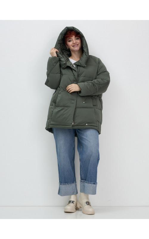 Пуховик зимний женский с капюшоном, хаки. в Тюмени