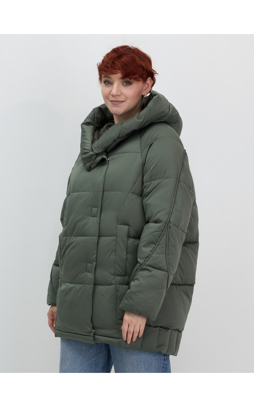 Пуховик зимний женский с капюшоном, хаки. в Тюмени