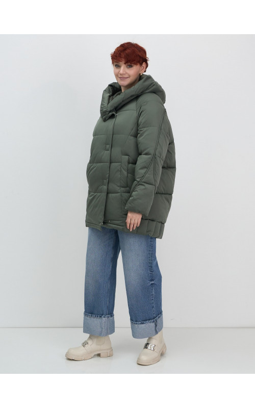 Пуховик зимний женский с капюшоном, хаки. в Тюмени