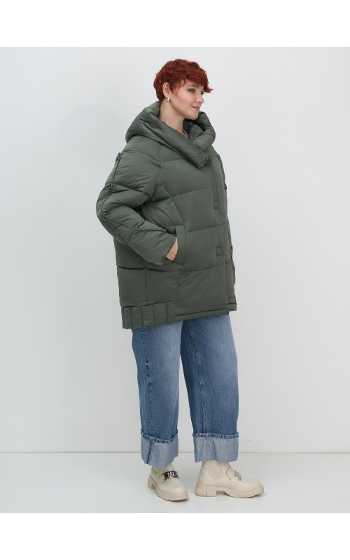 Пуховик зимний женский с капюшоном, хаки. в Тюмени