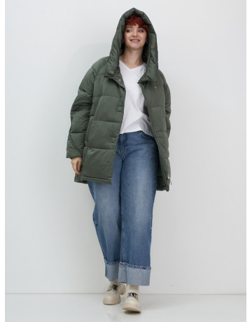 Пуховик зимний женский с капюшоном, хаки. в Тюмени