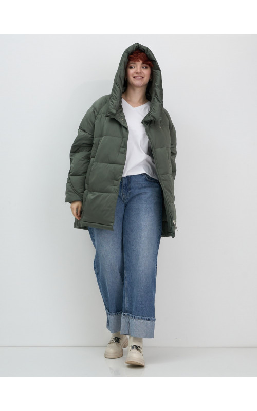 Пуховик зимний женский с капюшоном, хаки. в Тюмени