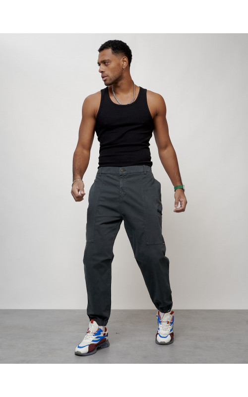 Мужские брюки карго с накладными карманами, тёмно-серые в Тюмени