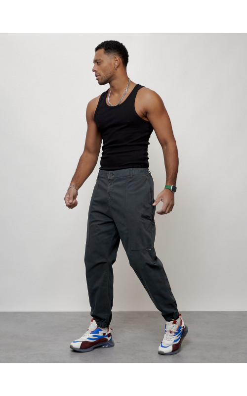 Мужские брюки карго с накладными карманами, тёмно-серые в Тюмени