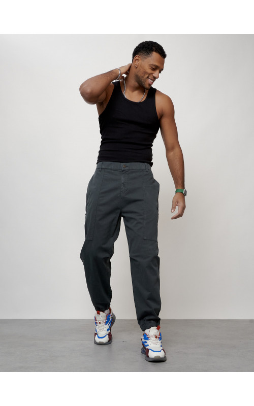 Мужские брюки карго с накладными карманами, тёмно-серые в Тюмени