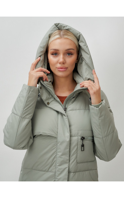 Длинный зимний пуховик с капюшоном для женщин