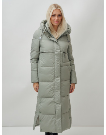 Длинный зимний пуховик с капюшоном для женщин