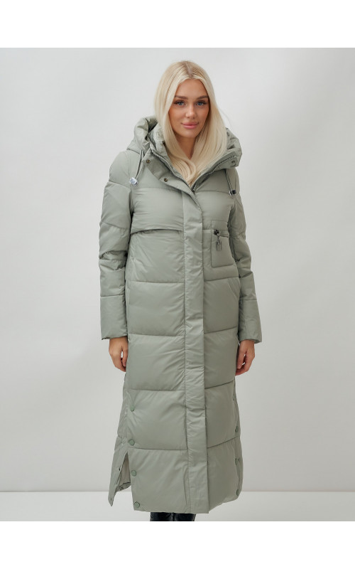 Длинный зимний пуховик с капюшоном для женщин