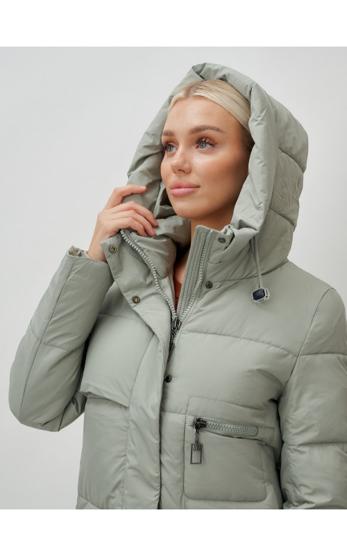 Длинный зимний пуховик с капюшоном для женщин