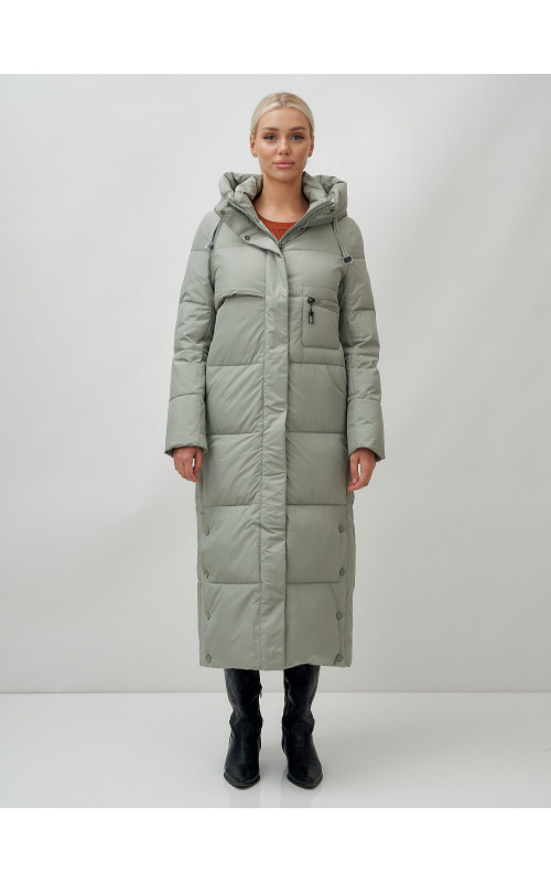 Длинный зимний пуховик с капюшоном для женщин
