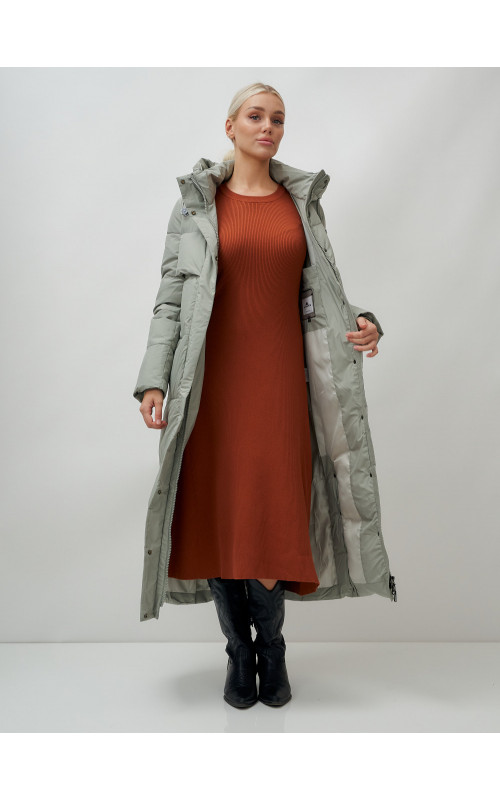 Длинный зимний пуховик с капюшоном для женщин