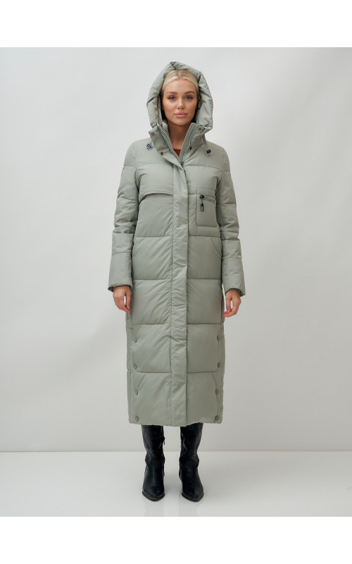 Длинный зимний пуховик с капюшоном для женщин