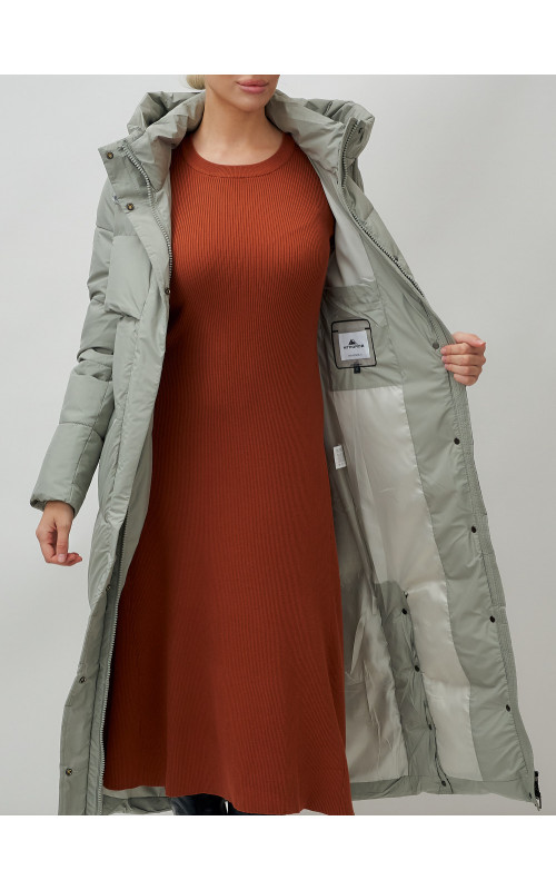 Длинный зимний пуховик с капюшоном для женщин