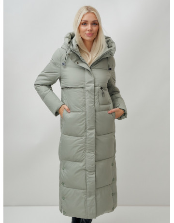 Длинный зимний пуховик с капюшоном для женщин