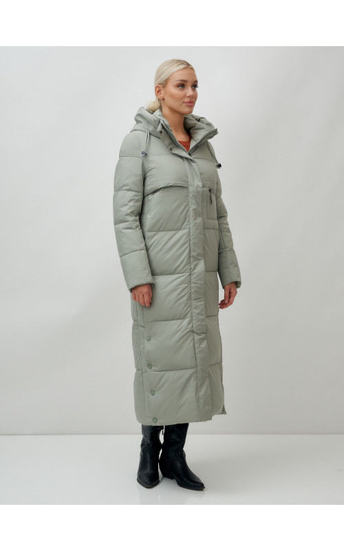 Длинный зимний пуховик с капюшоном для женщин