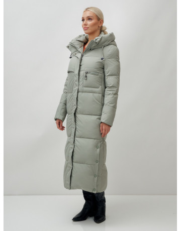 Длинный зимний пуховик с капюшоном для женщин
