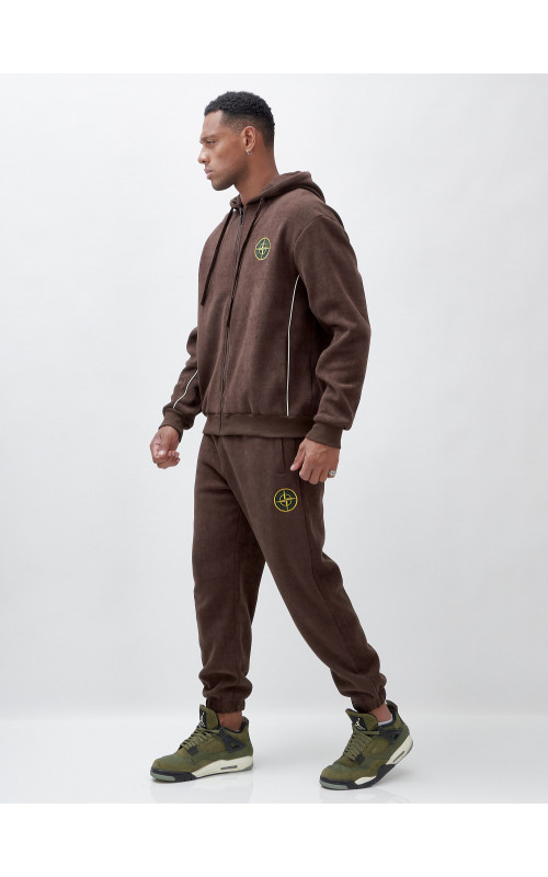 Мужской демисезонный спортивный костюм на флисе, коричневый, для спорта. в Тюмени