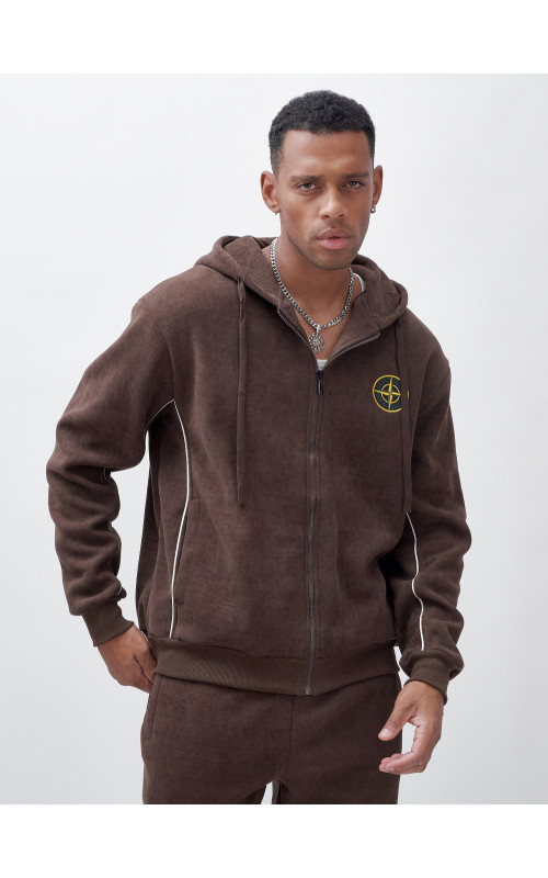 Мужской демисезонный спортивный костюм на флисе, коричневый, для спорта. в Тюмени