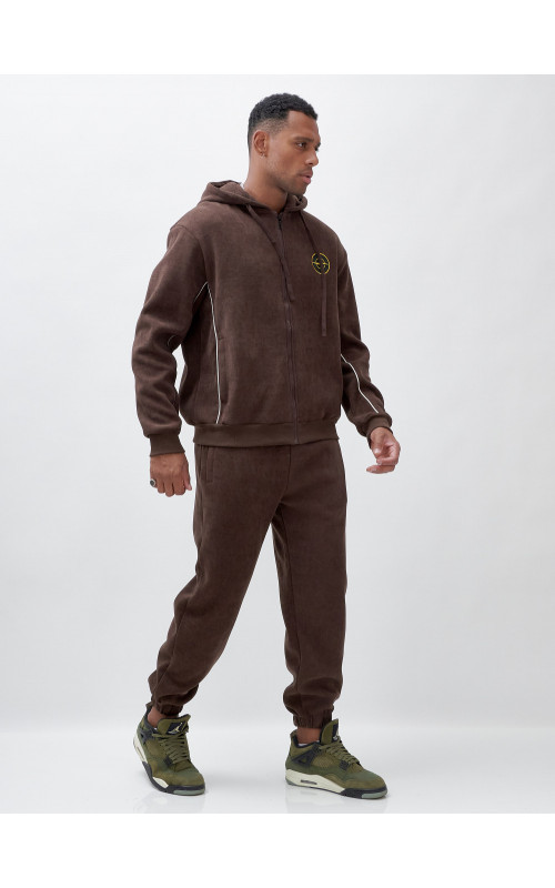 Мужской демисезонный спортивный костюм на флисе, коричневый, для спорта. в Тюмени