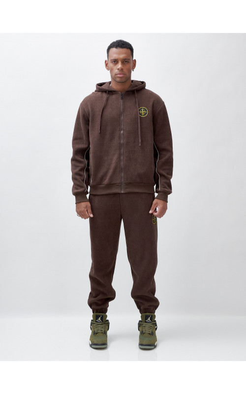 Мужской демисезонный спортивный костюм на флисе, коричневый, для спорта. в Тюмени