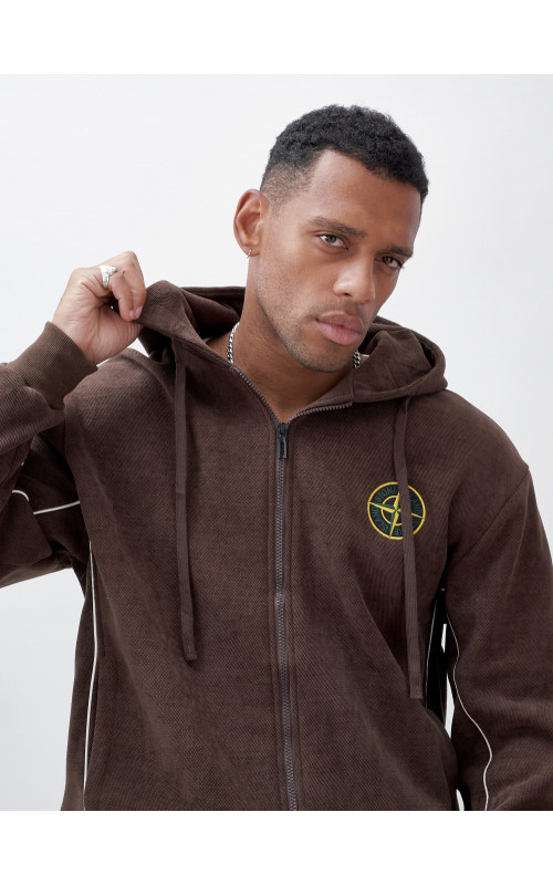 Мужской демисезонный спортивный костюм на флисе, коричневый, для спорта. в Тюмени