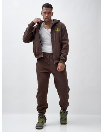 Мужской демисезонный спортивный костюм на флисе, коричневый, для спорта. в Тюмени