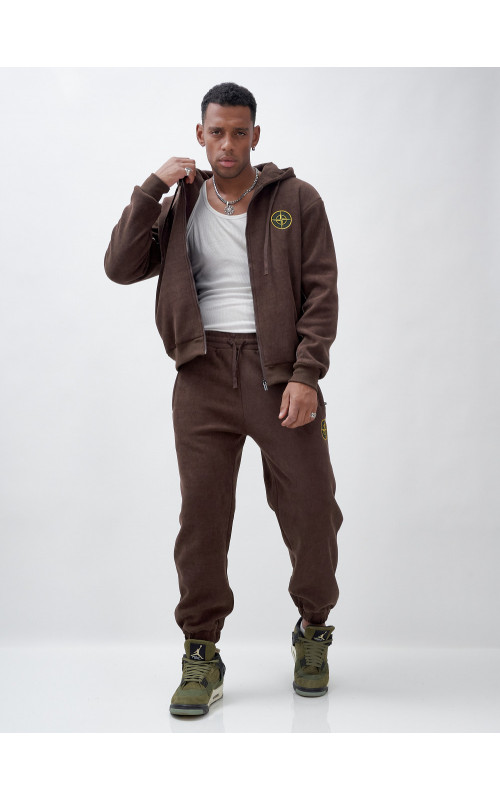 Мужской демисезонный спортивный костюм на флисе, коричневый, для спорта. в Тюмени