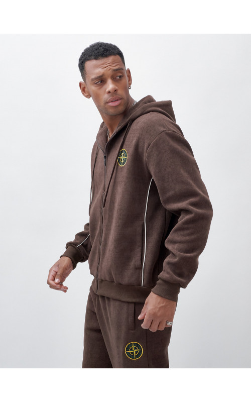 Мужской демисезонный спортивный костюм на флисе, коричневый, для спорта. в Тюмени