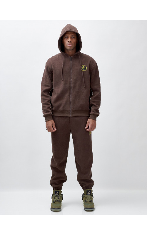 Мужской демисезонный спортивный костюм на флисе, коричневый, для спорта. в Тюмени