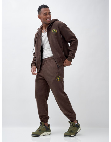 Мужской демисезонный спортивный костюм на флисе, коричневый, для спорта. в Тюмени