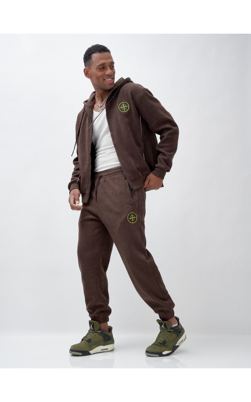 Мужской демисезонный спортивный костюм на флисе, коричневый, для спорта. в Тюмени