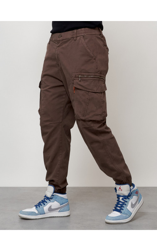 Мужские брюки карго с накладными карманами, коричневые в Тюмени