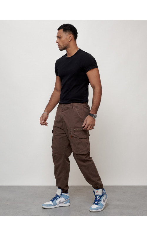 Мужские брюки карго с накладными карманами, коричневые в Тюмени